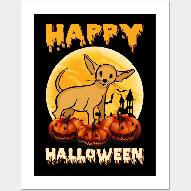 Chihuahua Halloween Scary Pumpkin Moon Wall Art by foxmqpo